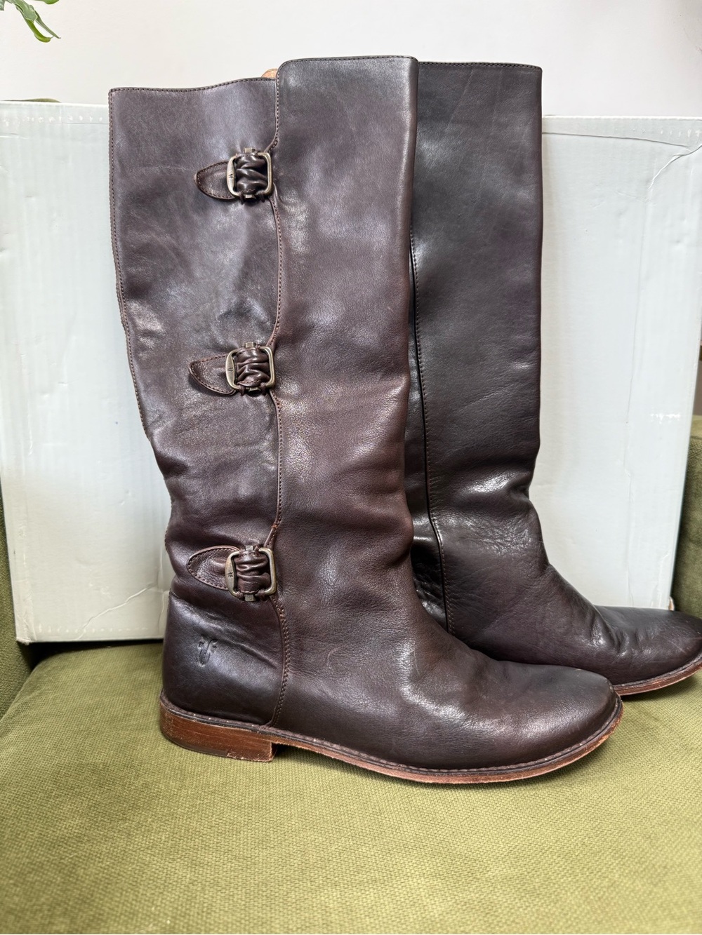 Frye 77076 Women's Paige Buckles Dark Brown Leather Boots